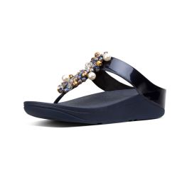 Deco Midnight Navy Pearlized Faux Leather Thong Sandal