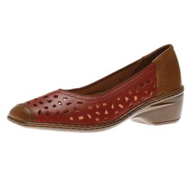 Rashida Red Brown Leather Perforated Leather Low Heel Pump