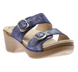 Sophie Blue Metallic Leather Slide Sandal 
