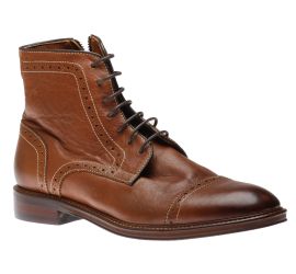 Warner Tan Brown Leather Cap Toe Lace-Up Boot