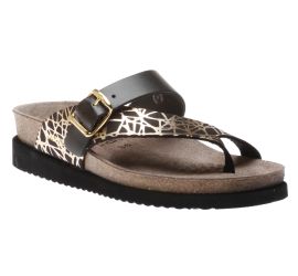Helen Mix Black Gold Graphic Leather Thong Sandal