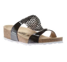 Sofie Grey Patent Bedazzled Wedge Slide Sandal
