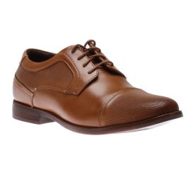 Saxxen Cognac Brown Leather Wingtip Oxford Dress Shoe