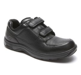 Winslow Black Leather Two-Strap Hook & Loop Oxford Shoe