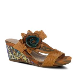 Shayla Camel Leather Wedge Slide Sandal