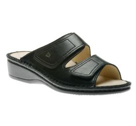 Jamaica Black Leather Slide Wedge Sandal