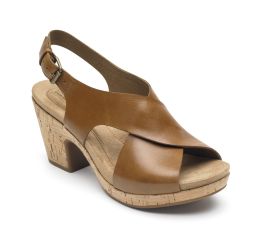 Alleah Tan Brown Leather Slingback Platform Sandal