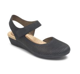 Judson Black Perforated Leather Wedge Sandal