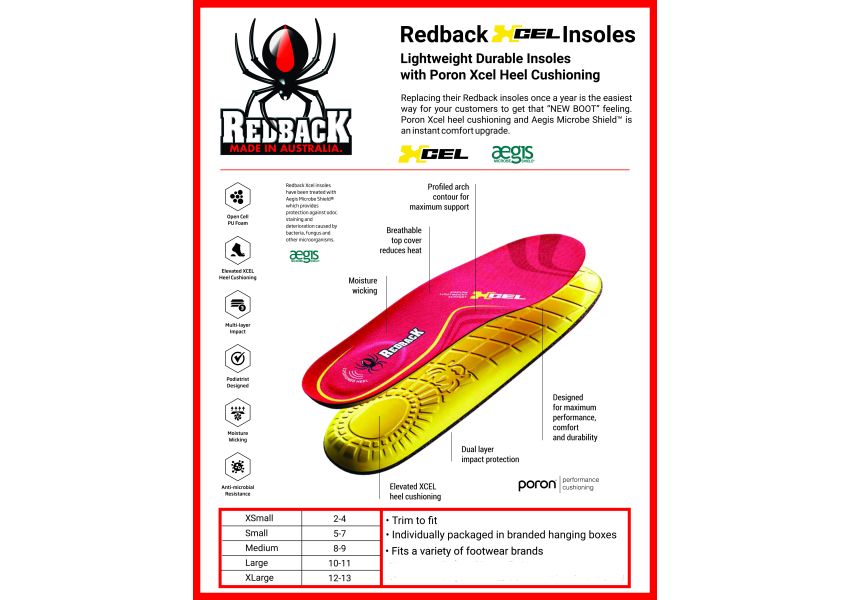 NEW Redback Boots LEATHER Insoles Comfort Shock Absorbing/Wicking FREE shipping 